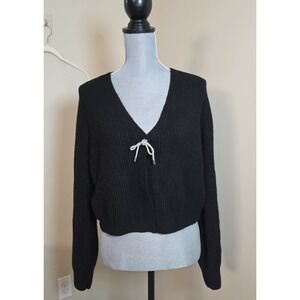 No Boundaries Black Rhinestone Bow Cropped Cardigan‎ XL Y2K Coquette Girl